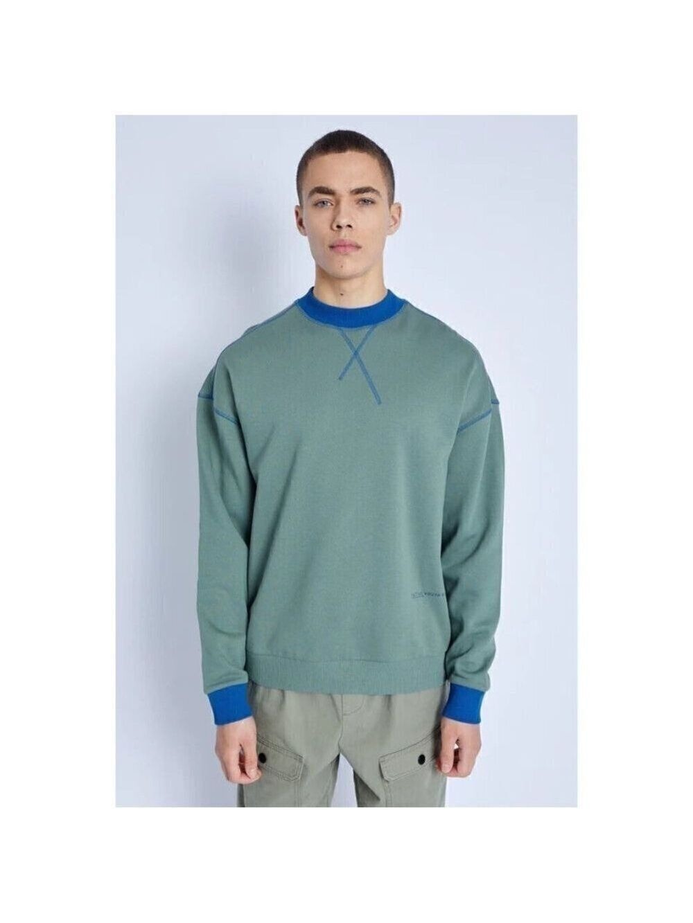 NATIVE Youth Mens Green Sweatshirt BNWOT Xlarge New Blue Contrast Trim